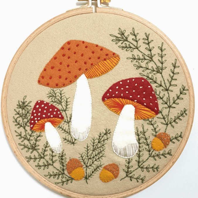 Toadstools Felted Applique Hoop Kit