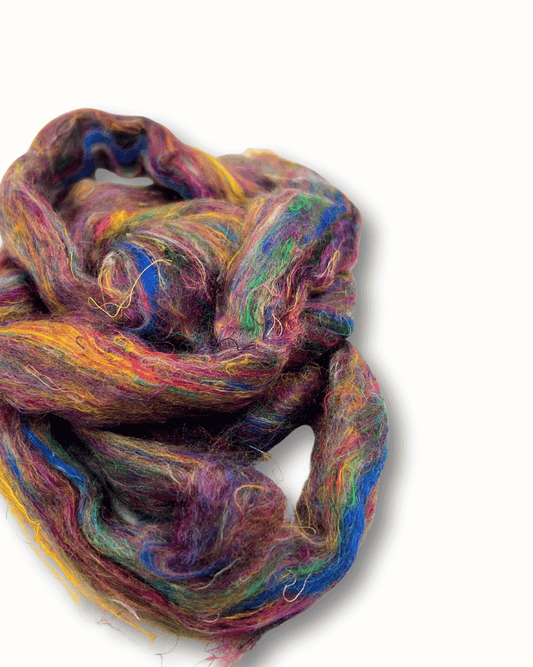 Recycled Sari Silk Fibre – Colourful Spinning & Art Yarn Texture